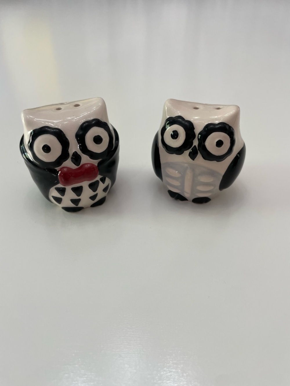 Whimsical Black & White Owl Salt and Pepper Shaker Set